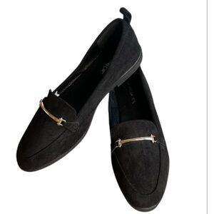 Black Suede Loafers with Gold Accent - Women